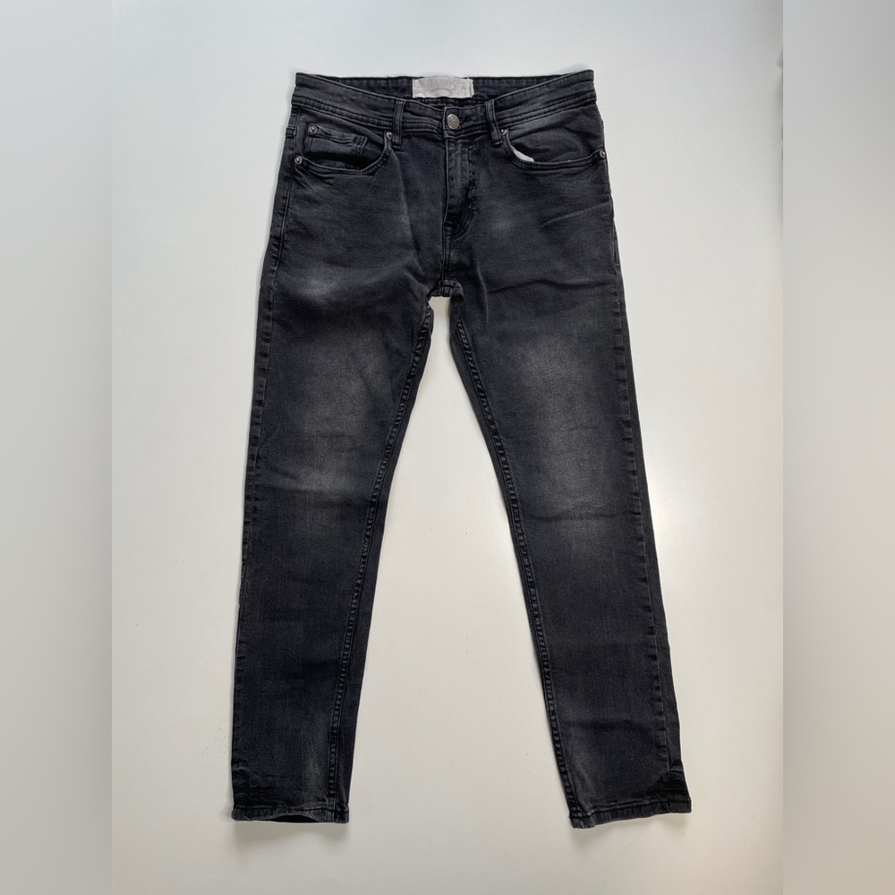 Jeanius Akademiks Jeans Mens 28x27.5 Black Denim‎ Straight Slim Distressed Faded